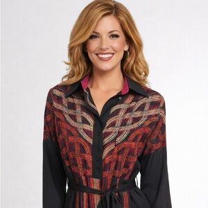 Etcetera size 4 Silk Collared V-Neck Celtic Knot Dress EUC